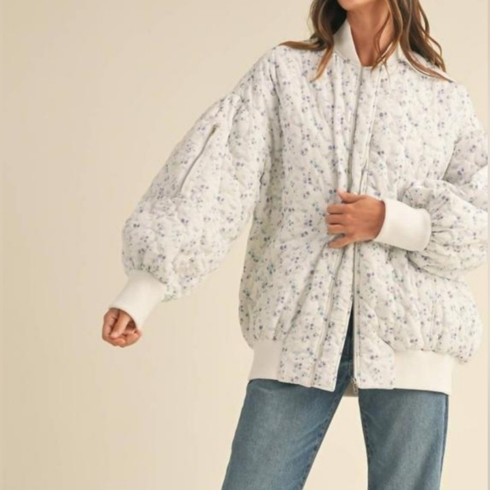 Mable Quilted Floral Oversized Bomber Jacket size Large - Picture 4 of 13